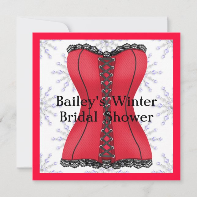 Invitación POPULAR RED & BLACK ElegTER WINTER Bridal Shower I (Anverso)