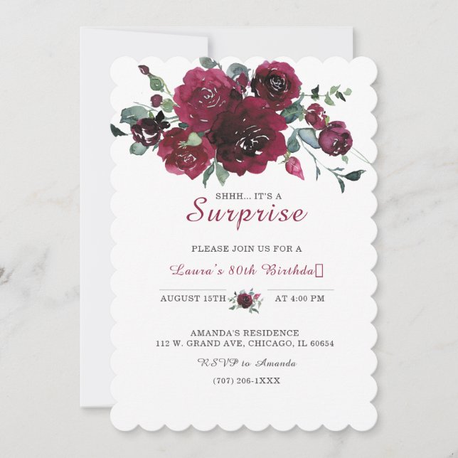 Invitación Por 80.º Fiesta sorpresa de cumpleaños (Anverso)