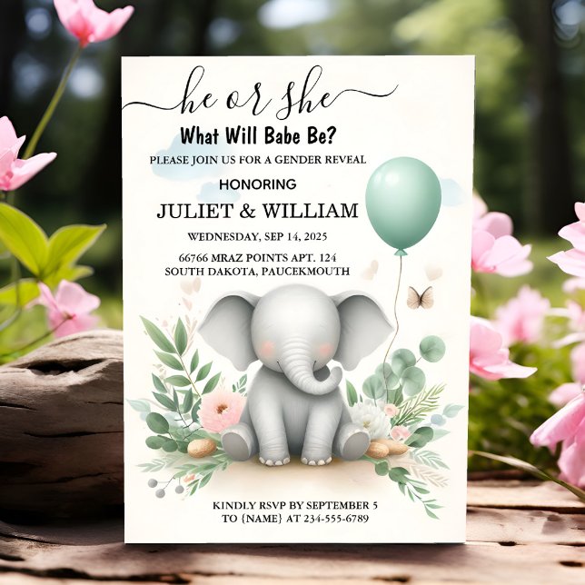 Invitación Por Big Zoo Baby White Elephant Birds Revelación d (Subido por el creador)