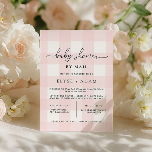 Invitación por correo a Pink Gingham Baby Shower (Subido por el creador)
