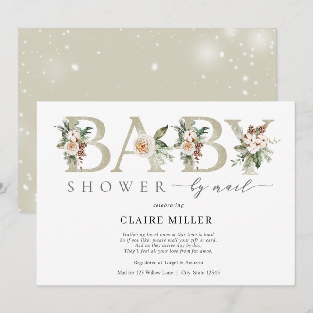 Invitación por correo a Winter Gold Baby Shower (Anverso / Reverso)