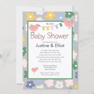 Invitación Por correo Flores y Chicas de Aves Baby Shower