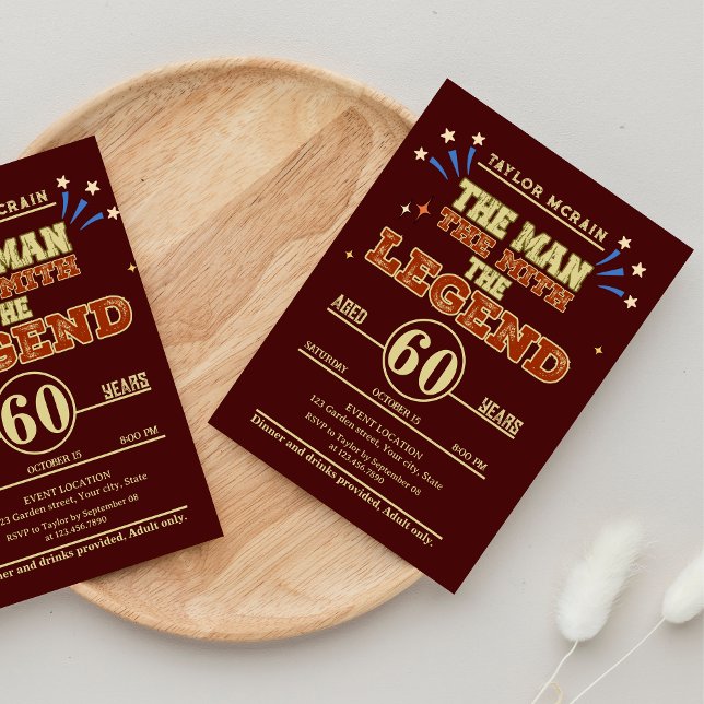 Invitación Por Cualquier Edad, El Hombre, El Mito, La Leyenda (For Any Age, The Man, The Myth, The Legend Invitation)