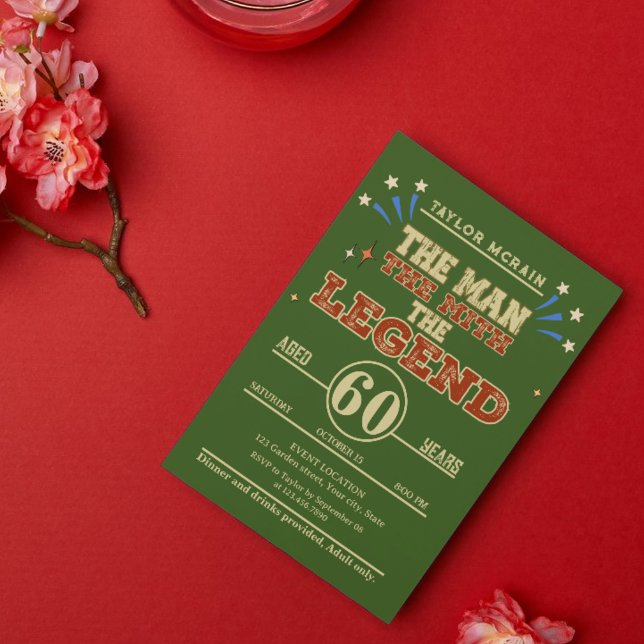 Invitación Por Cualquier Edad, El Hombre, El Mito, La Leyenda (The Man, The Myth, The Legend Birthday Invitation )