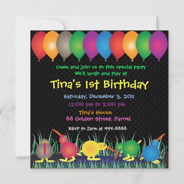 Invitación por cumpleaños: 010 Kiwi (Anverso)