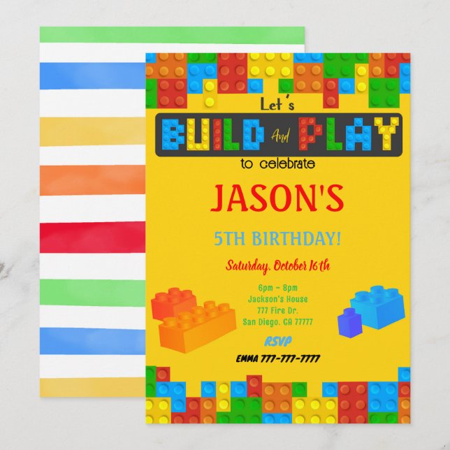 Invitación por cumpleaños por bloques (Anverso / Reverso)