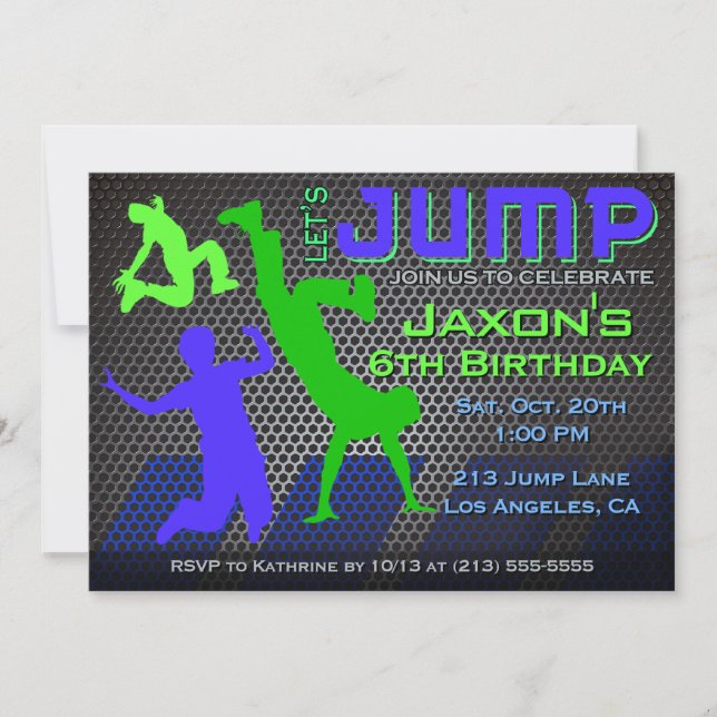 Invitación por cumpleaños - Trampolín por casa de  (Anverso)