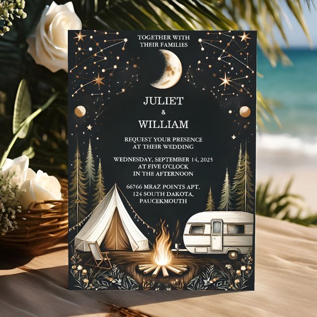 Invitación Por el Boda de Camping de Fuego Sky Tree de Madera (Subido por el creador)