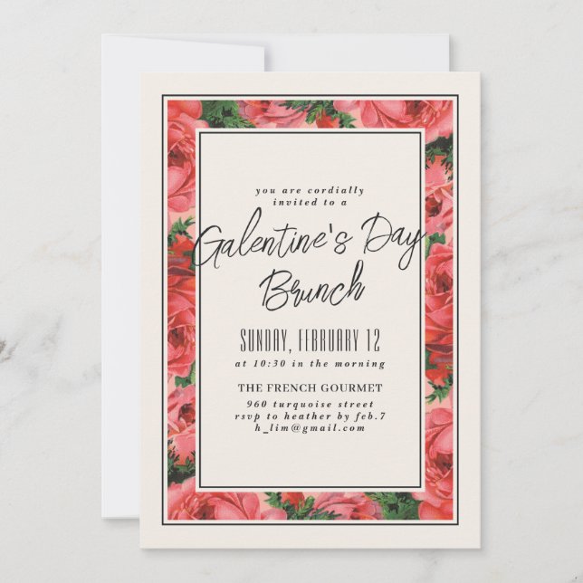 Invitación por el día de Galentine con marco Rosa  (Anverso)