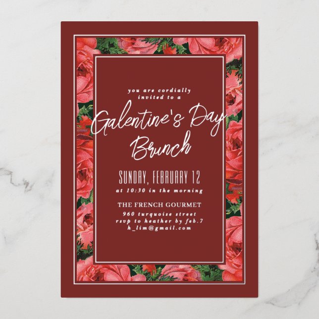 Invitación por el día de Galentine, Rosa de Reliev (Anverso)