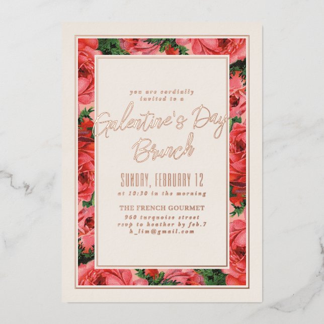 Invitación por el día de Galentine, Rosa de Reliev (Anverso)