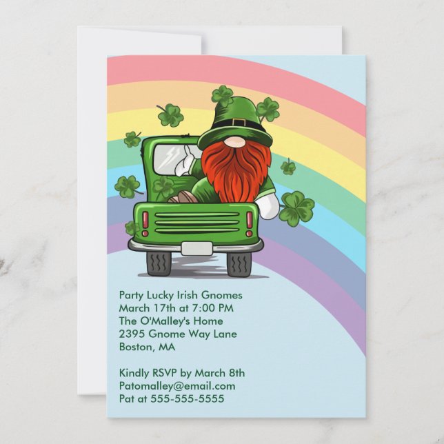Invitación por el Día del fiesta Lucky Gnomes St P (Anverso)