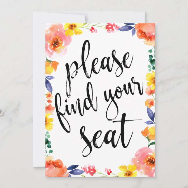 Invitación Por Favor Encuentre Su Asiento Señal Boho Floral A (Anverso)