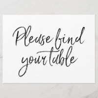 "Por favor, encuentre su mesa" Letrero con Letra c