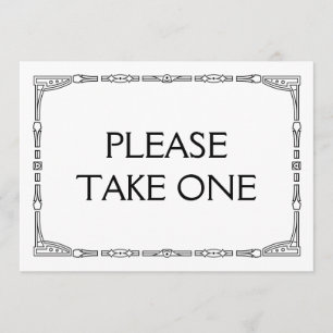 Invitación "Por favor, tómate uno" Rótulo Boda estilo Art Dec