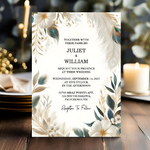Invitación Por Feather Rustic Sky Cloud Peacock Boda