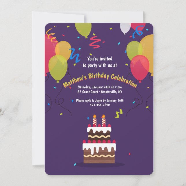 Invitación por fiesta de cumpleaños (Anverso)
