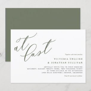 Invitación Por fin Boda de caligrafía moderna de Taupe Green