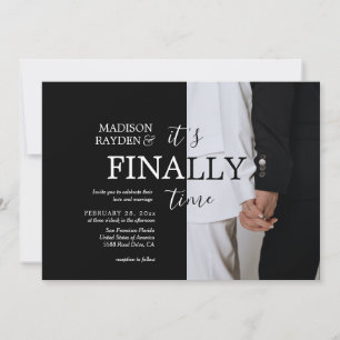 Invitación Por fin es tiempo Boda blanco negro elegante