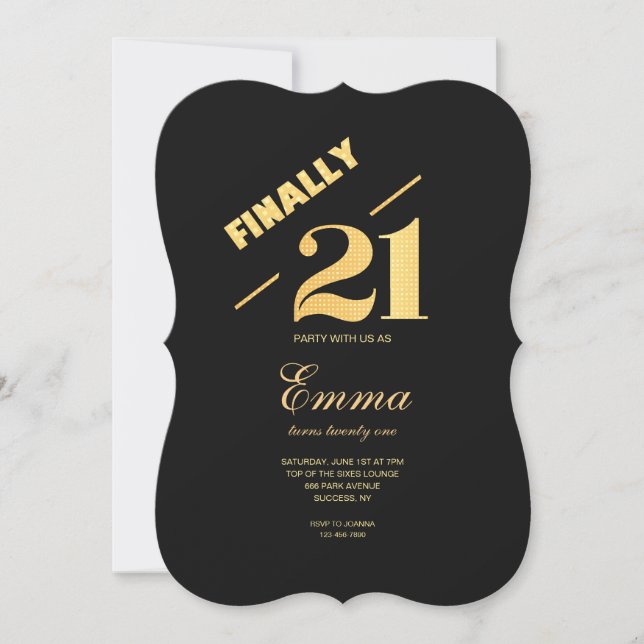 Invitación Por fin fiesta de cumpleaños 21 (Anverso)