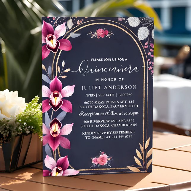 Invitación Por Glam Ball Gown Spark Dark Navy Blue Quinceaner (Subido por el creador)