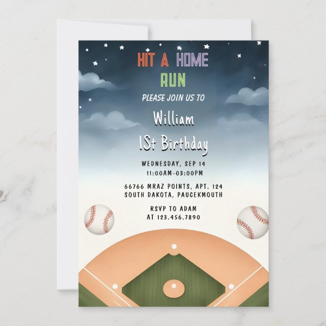 Invitación Por Hombres Ball Wood Game Team Béisbol 1er cumple (Anverso)