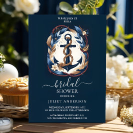 Invitación Por Knot Bot Ship Navy Blue Nautical Bridal Shower