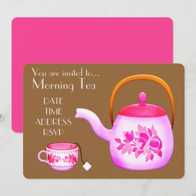 Invitación Por la mañana Tea retro vintage tea pot café fiest (Anverso / Reverso)