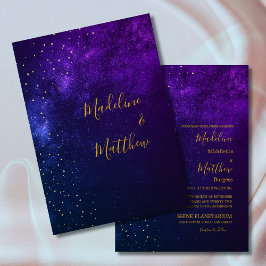 Invitación Por la noche Sky Astral Gold Stars Purple Boda