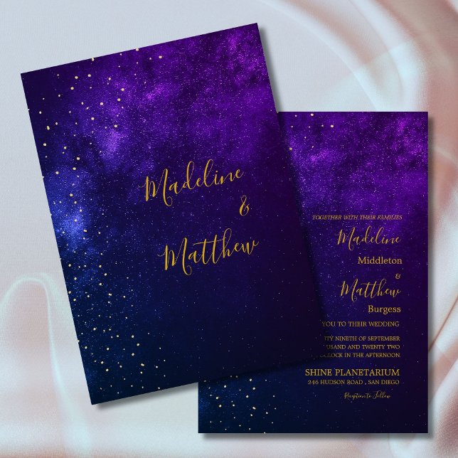 Invitación Por la noche Sky Astral Gold Stars Purple Boda (Subido por el creador)