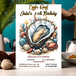 Invitación Por la ostra de perlas de mariscos de playa asada