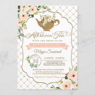 Invitación Por la tarde Tea Luxury Rubor Floral Bridal Ducha