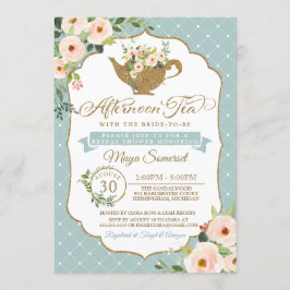 Invitación Por la tarde Tea Turquoise Blue Floral Bridal Show