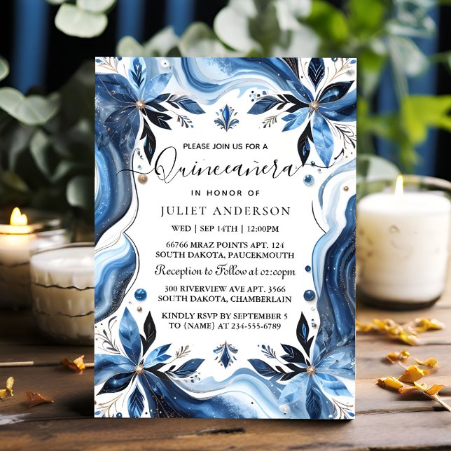 Invitación Por Ombre marfil Ice Sky Gold Royal Blue Quinceane (Subido por el creador)