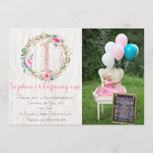 Invitación por primer cumpleaños - Floral acuarela
