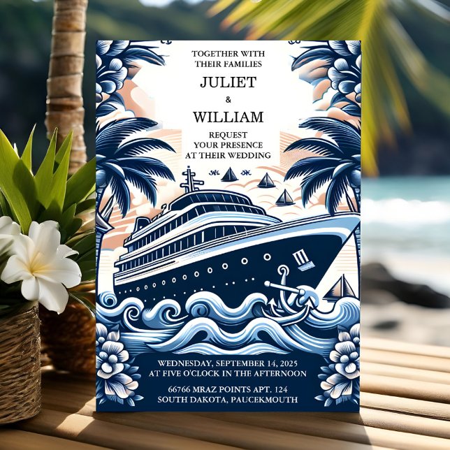 Invitación Por Rope Knot Barco Naval Boda Náutico Azul (Subido por el creador)