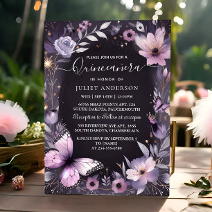 Invitación Por Royal Gold Tiara Lilac Light Purple Quinceaner