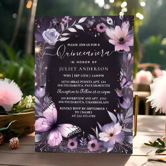 Invitación Por Royal Gold Tiara Lilac Light Purple Quinceaner