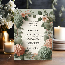 Invitación Por Rubor pastel Peach Mint Moss Sage Green Boda