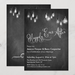 Invitación Por Siempre Felices, Luces de Edison, Pizarra