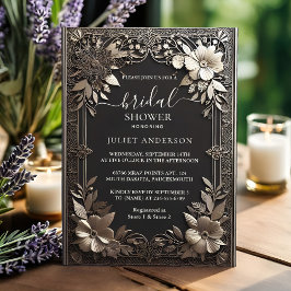 Invitación Por Vintage Floral Relieve metalizado dorado ducha