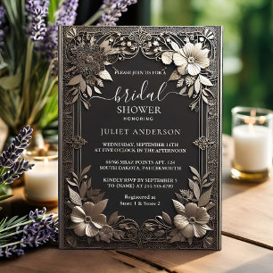Invitación Por Vintage Floral Relieve metalizado dorado ducha