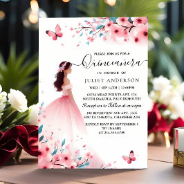 Invitación Por Wood Tree Pink Girly Cherry Blossom Quinceaner