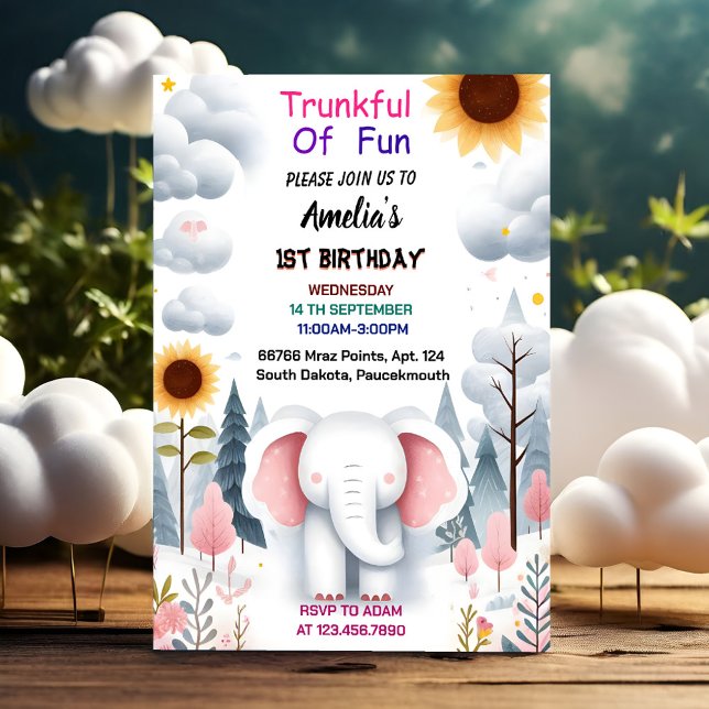 Invitación Por Wood White Elephant Birthday First Birthday (Subido por el creador)