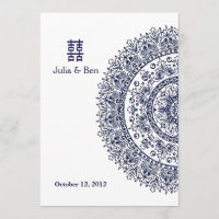 Porcelana china azul y blanca con doble felicidad