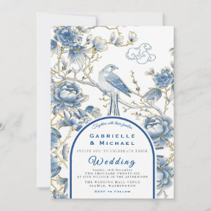 Invitación Porcelana Chinoiserie Blanca Azul Delft Boda