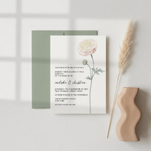 Invitación Porcelana de Arte y Ranúnculos Verdes para Boda