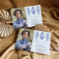 Porcelana de la Chinoiserie azul 50.º cumpleaños f