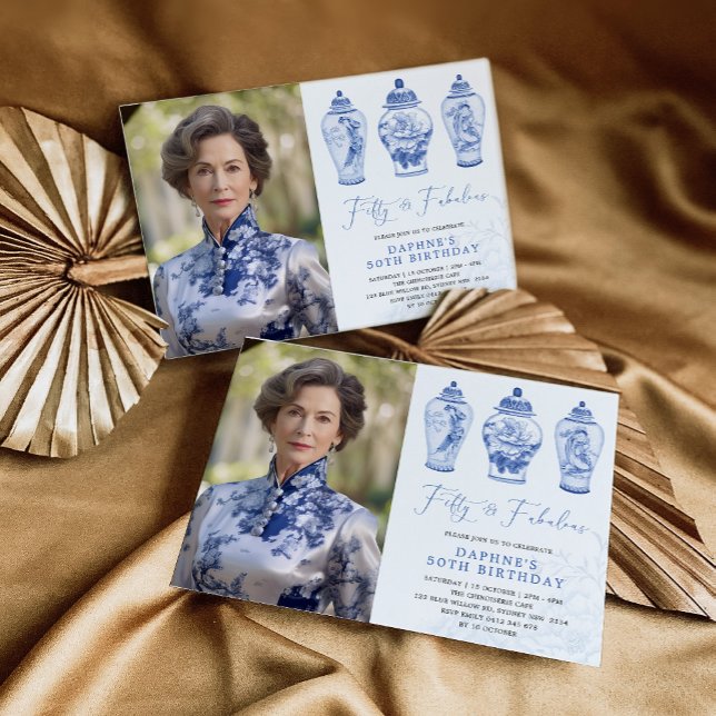 Invitación Porcelana de la Chinoiserie azul 50.º cumpleaños f (Subido por el creador)