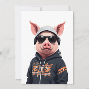 Invitación Porcino con Hoodie Funny Carácter animal de Guay